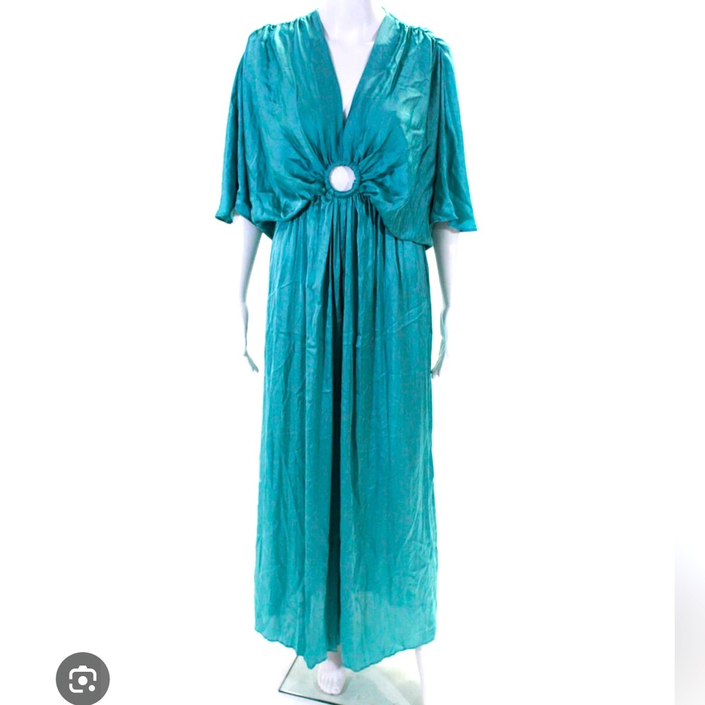 Zara Womens V Neck Short Sleeve Pleated Wide Leg Jumpsuit Blue Size S